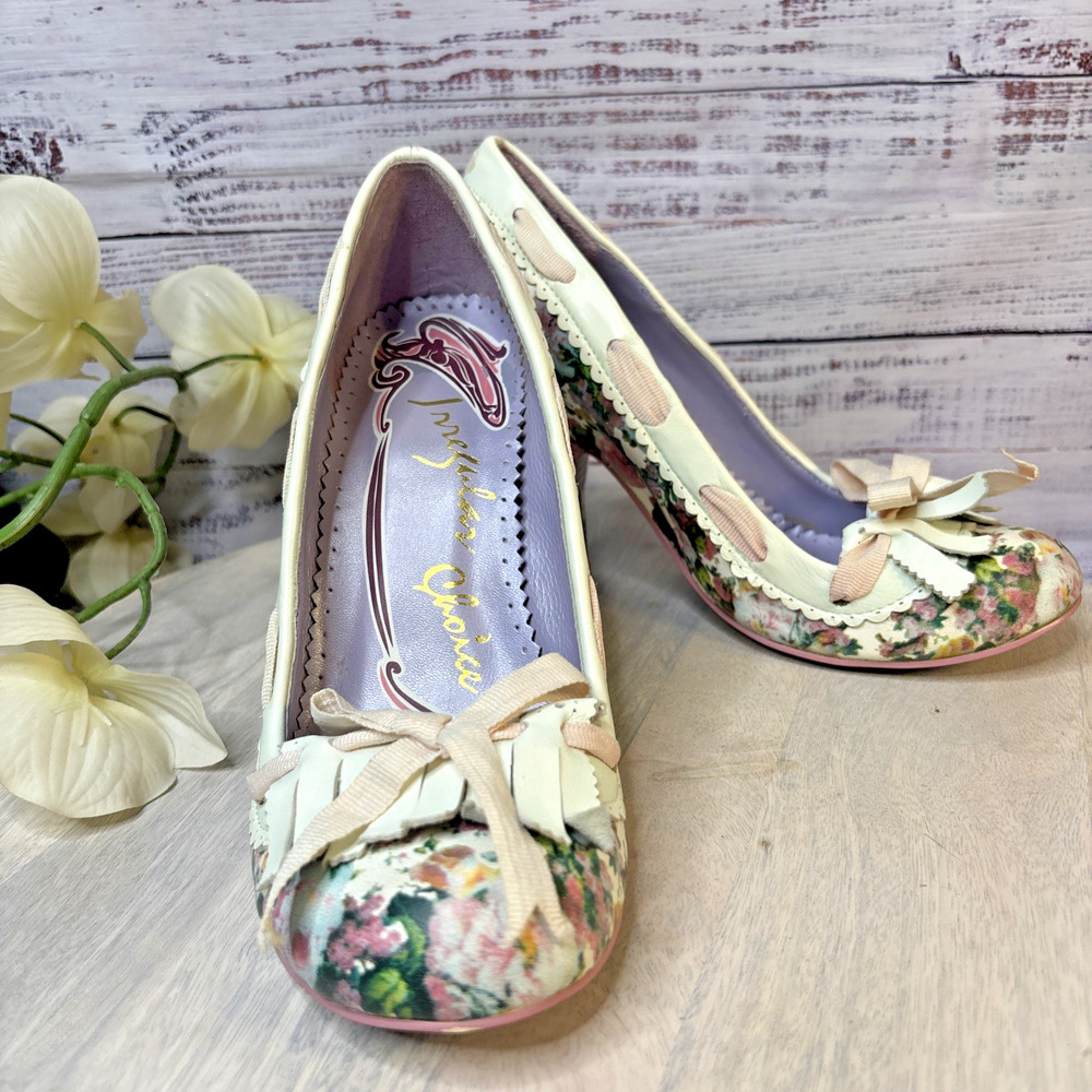 Vtg Irregular Choice Mrs Lower Floral Fabric Court Shoes High Heels EU 39 US 8.5